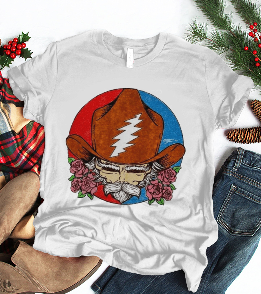 Bob Weir Cowboy Hat Grateful Dead Stealie Roses T-Shirt