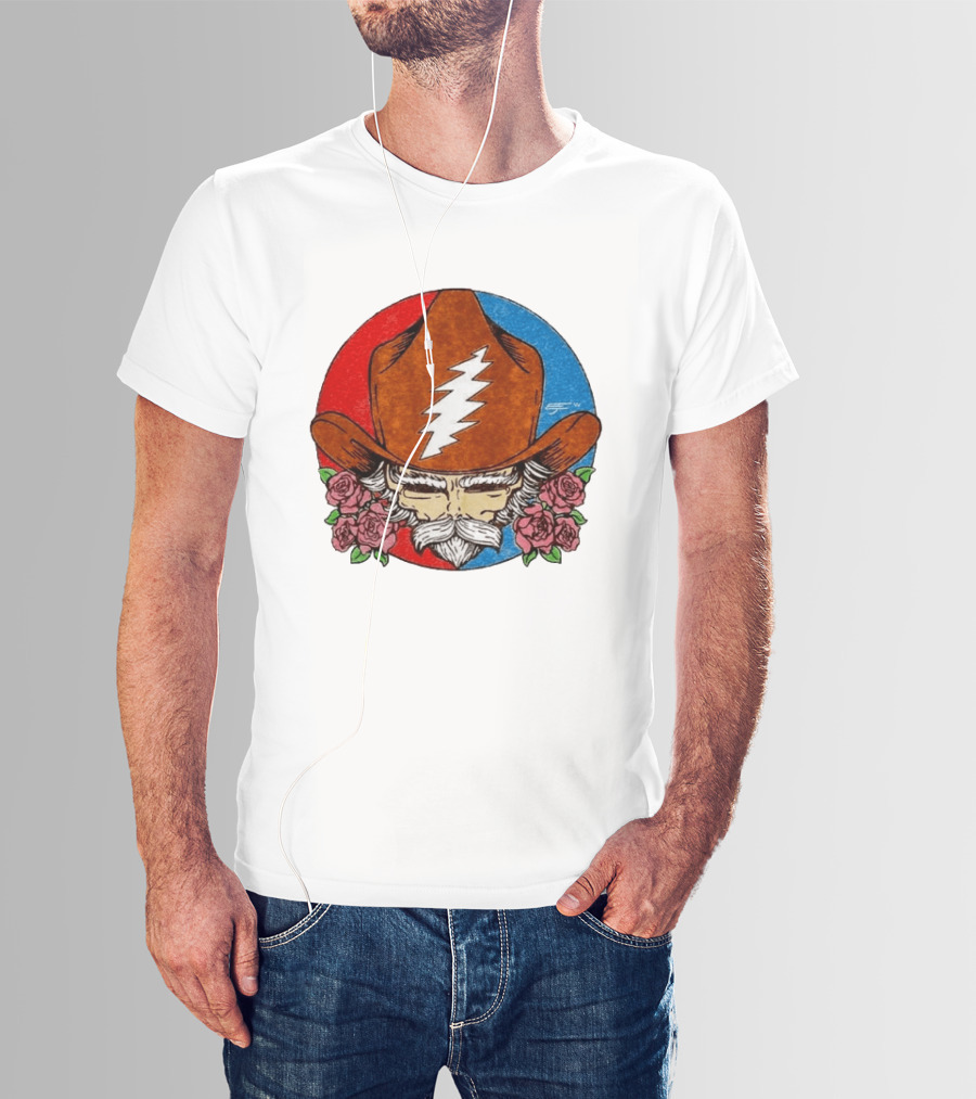 Bob Weir Cowboy Hat Grateful Dead Stealie Roses T-Shirt
