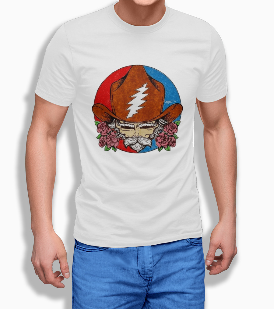 Bob Weir Cowboy Hat Grateful Dead Stealie Roses T-Shirt