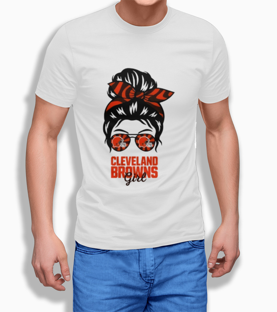 Cleveland Browns Fan Messy Bun Sunglasses T-Shirt