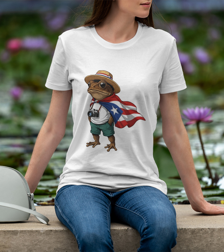 Coqui Frog With Puerto Rico Flag In Puerto Rican Taino T-Shirt