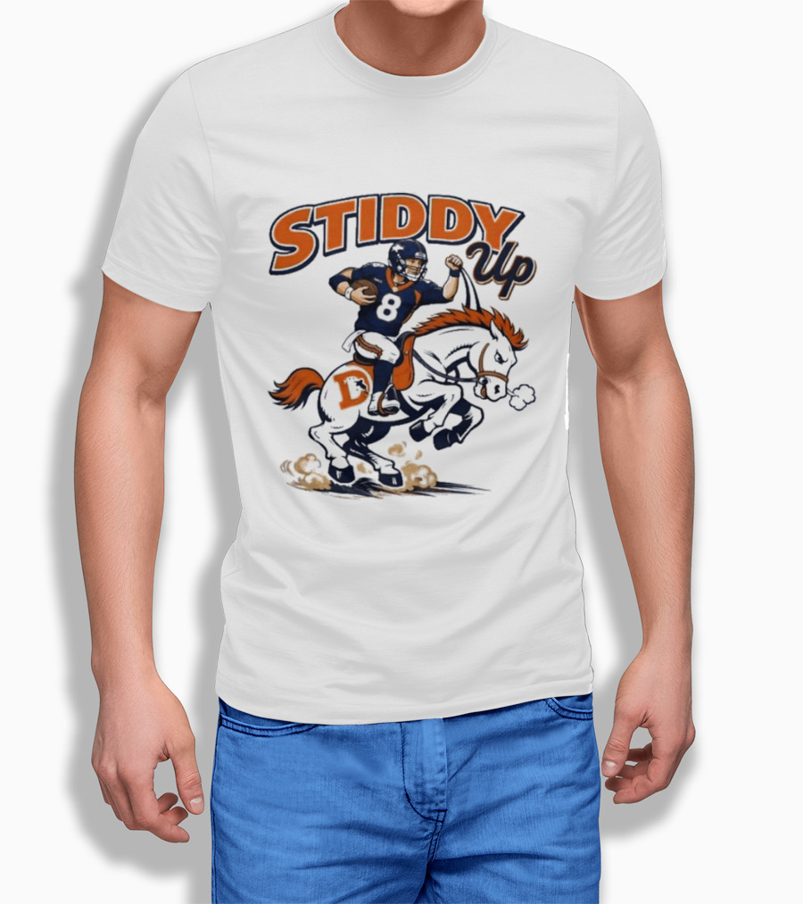 Jarrett Stidham Denver Broncos Stiddy Up Horseback Touchdown T-Shirt