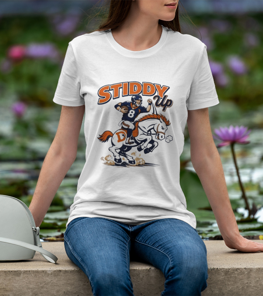 Jarrett Stidham Denver Broncos Stiddy Up Horseback Touchdown T-Shirt