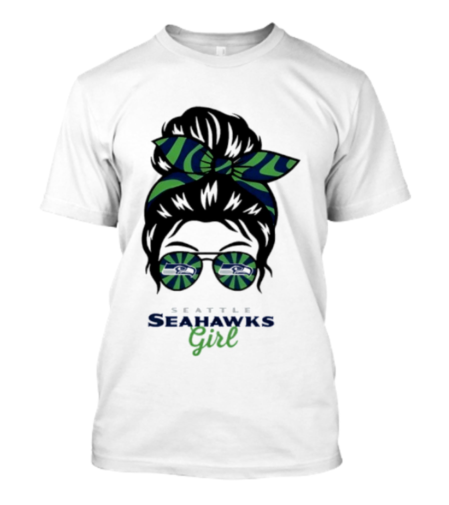 Seattle Seahawks Girl Messy Bun Glasses Team Spirit Fan Gear T-Shirt
