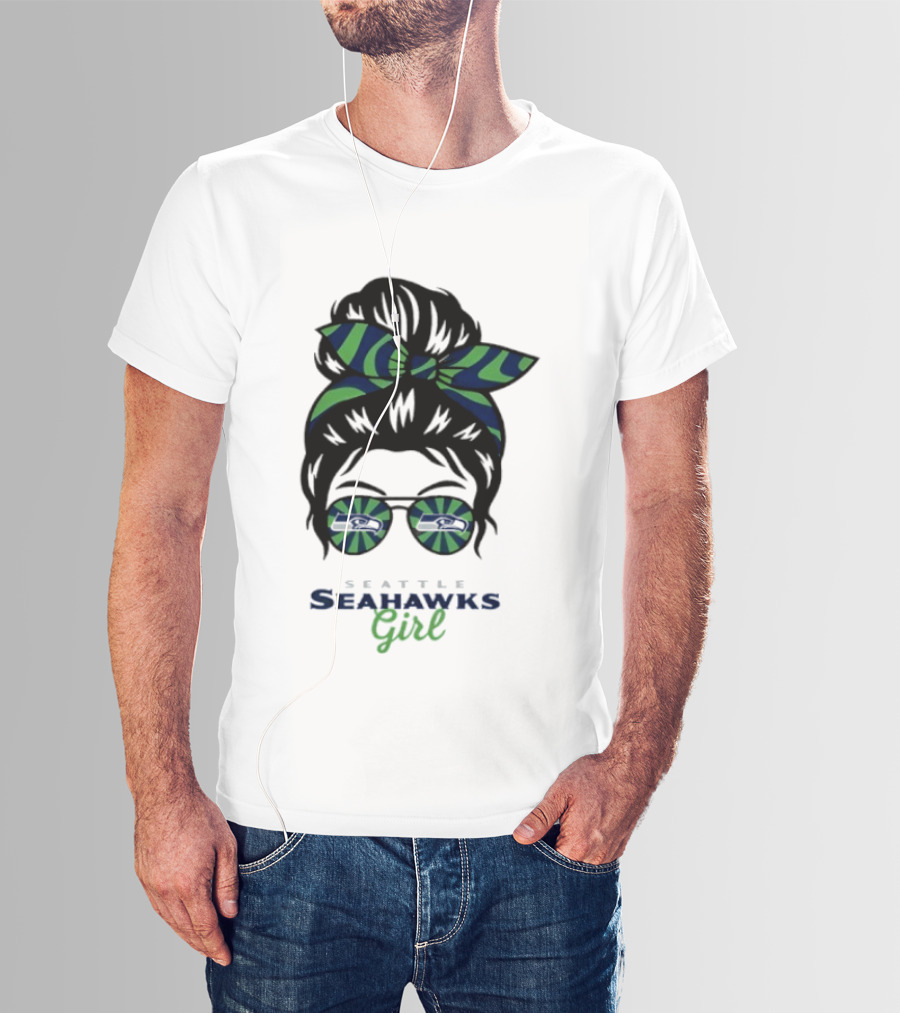 Seattle Seahawks Girl Messy Bun Glasses Team Spirit Fan Gear T-Shirt