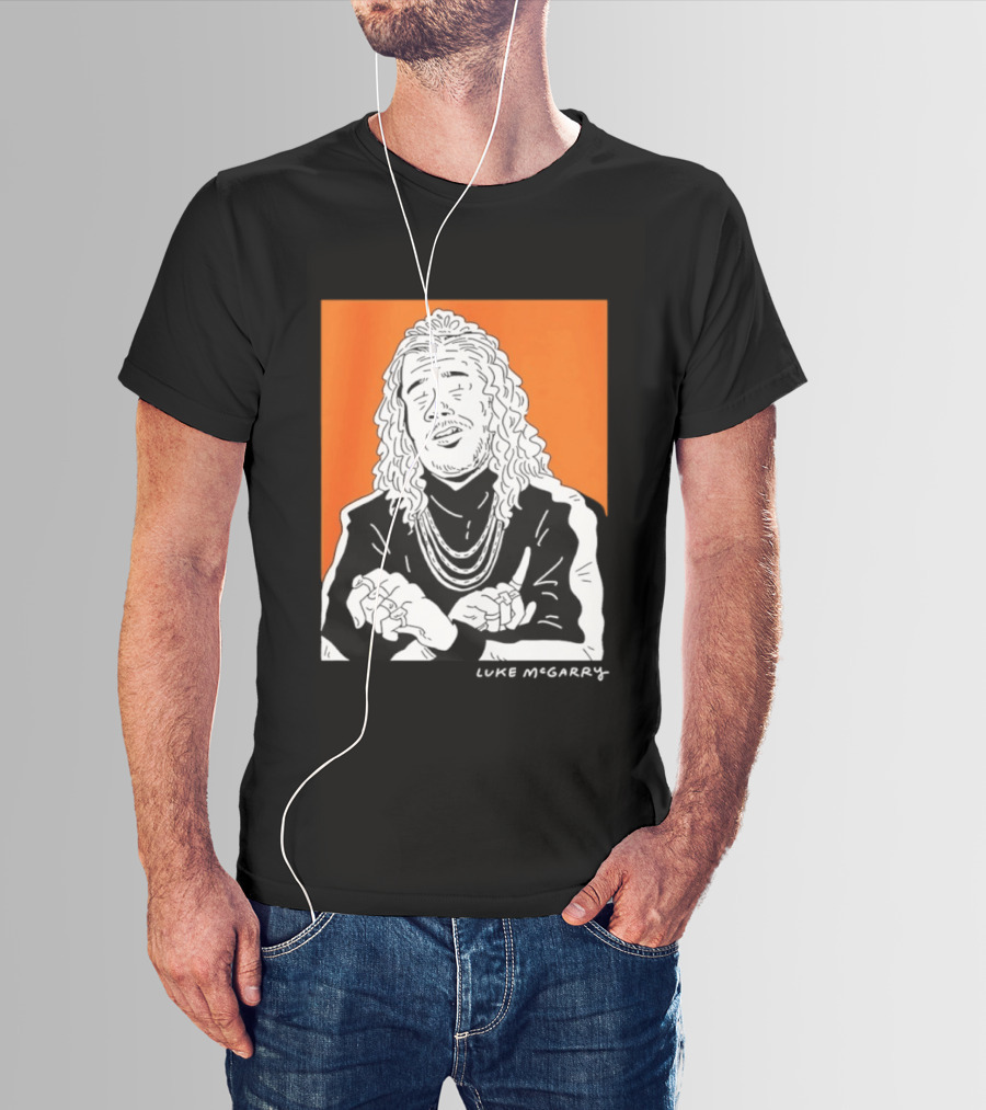 Luke McGarry Cartoon Character With Long Hair And Chains On Orange T-Shirt