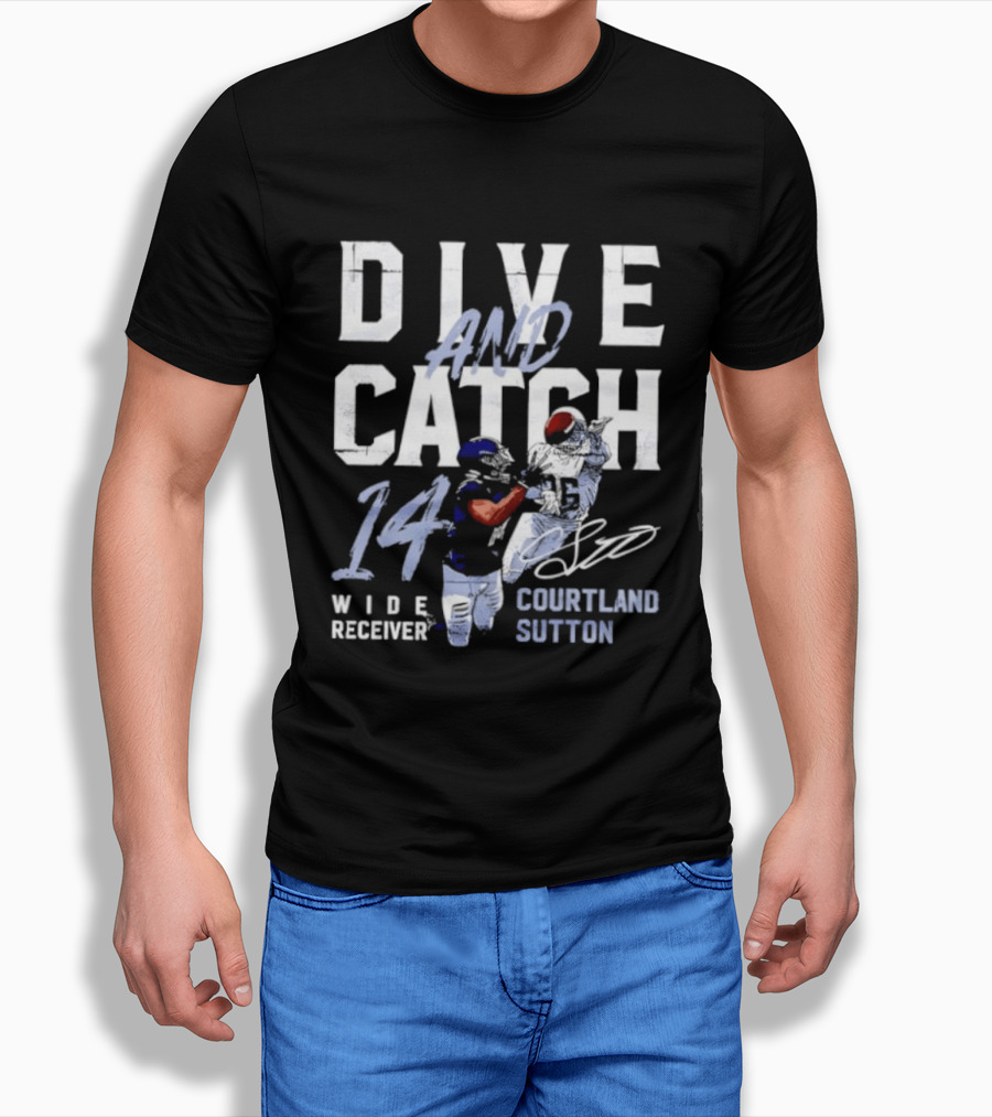 Courtland Sutton Wide Receiver 14 Dive And Catch T-Shirt