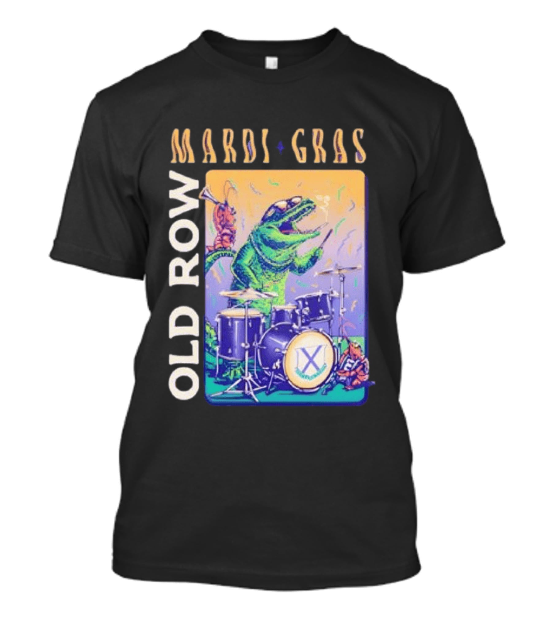 Mardi Gras Gator Playing Drums Old Row Celebration T-Shirt