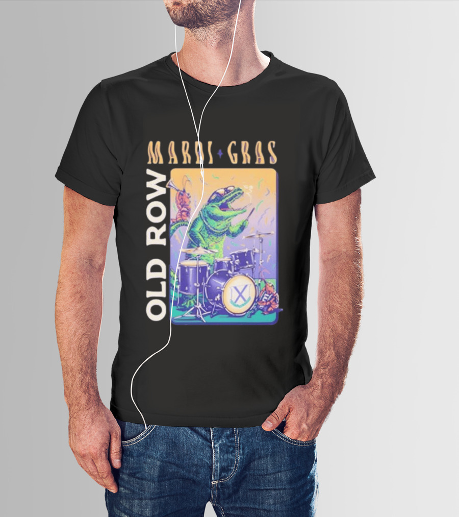 Mardi Gras Gator Playing Drums Old Row Celebration T-Shirt