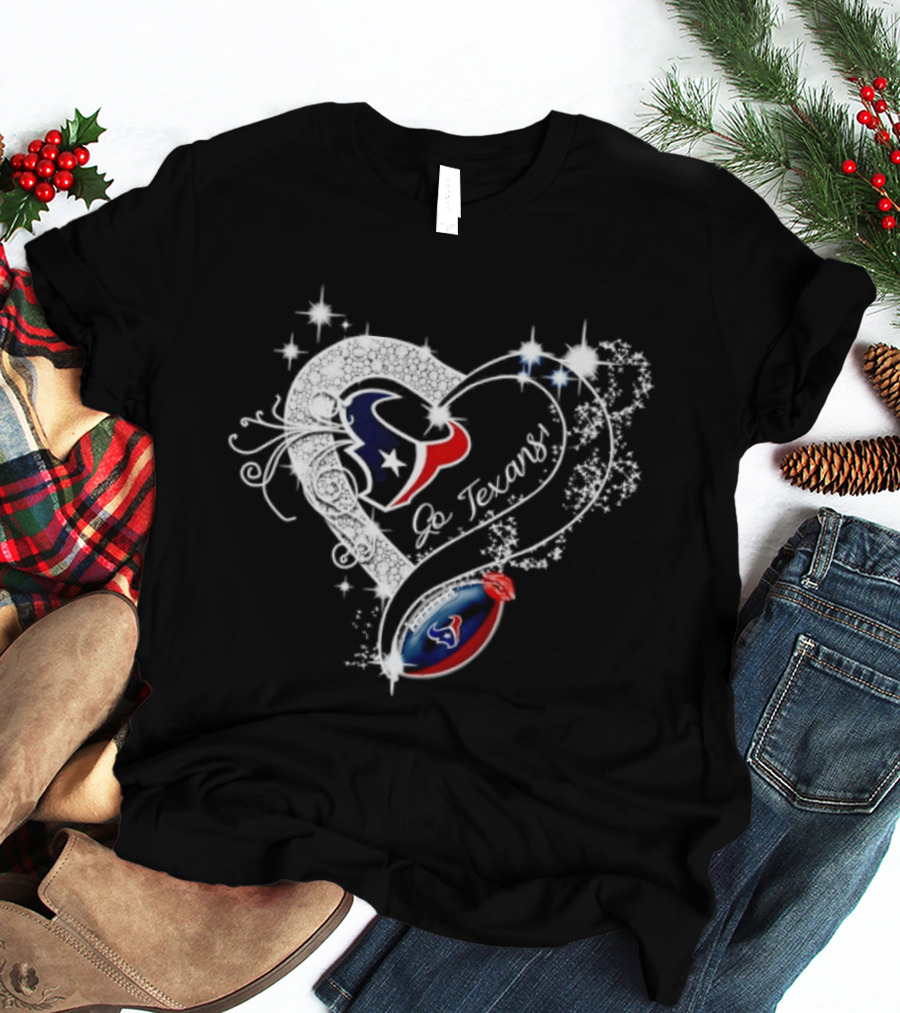 Houston Texans Heart Diamond Football Go Texans T-Shirt