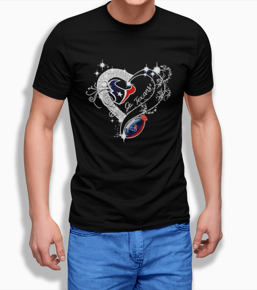 Houston Texans Heart Diamond Football Go Texans T-Shirt