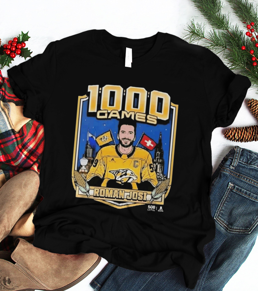 Roman Josi 1000 Games Nashville Predators Captain NHLPA Licensed 500 LEVEL T-Shirt