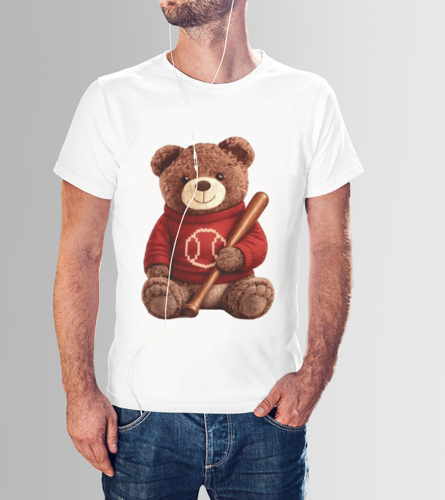 Baseball Bat Teddy Bear Cincinnati Reds Retro Reds Sweater T-Shirt