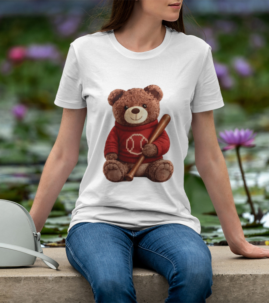 Baseball Bat Teddy Bear Cincinnati Reds Retro Reds Sweater T-Shirt