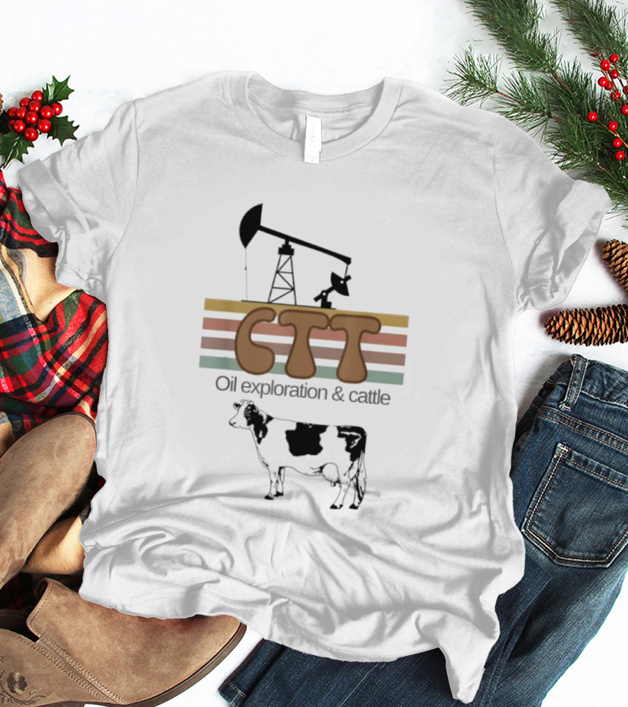 CTT Oil Exploration Cattle Oilman Cattleman Lifestyle With Pumpjack And Cow T-Shirt