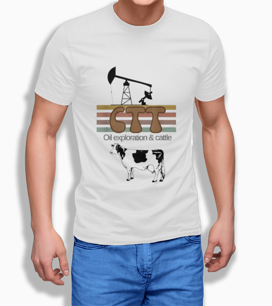 CTT Oil Exploration Cattle Oilman Cattleman Lifestyle With Pumpjack And Cow T-Shirt