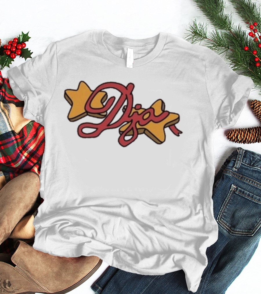 Djo Star Yellow Stars Red Script Font T-Shirt
