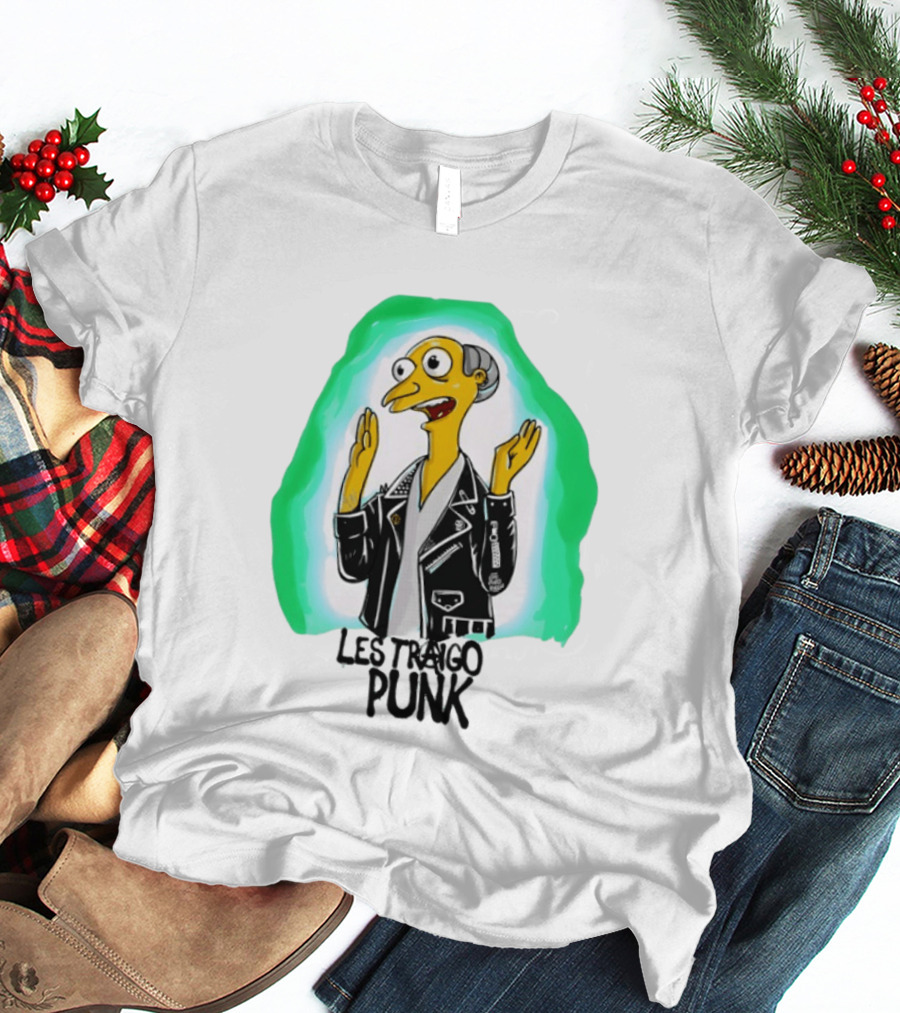 Mr Burns Les Traigo Punk Leather Jacket Green Aura T-Shirt