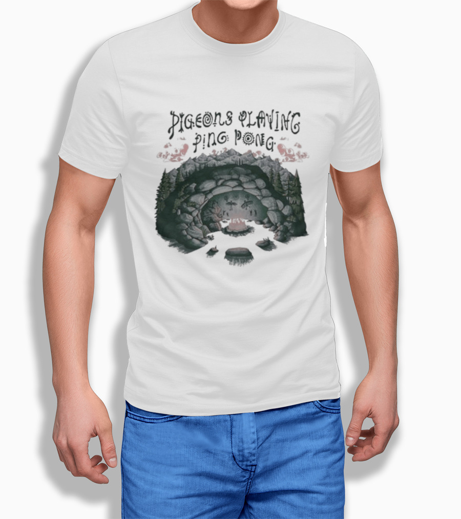Pigeons Playing Ping Pong X Nature Backs 2026 Psychedelic Forest Double Exposure T-Shirt