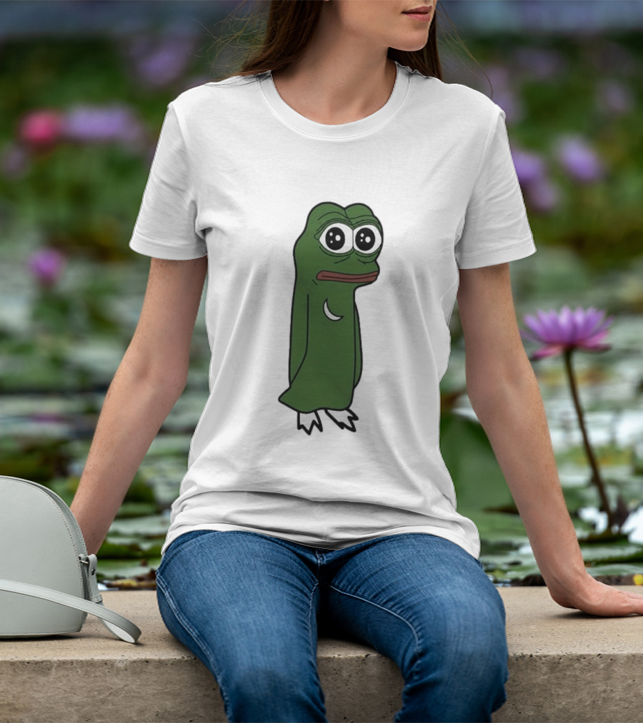 Smolting Pepe Meme Character Crescent Moon Reflection T-Shirt