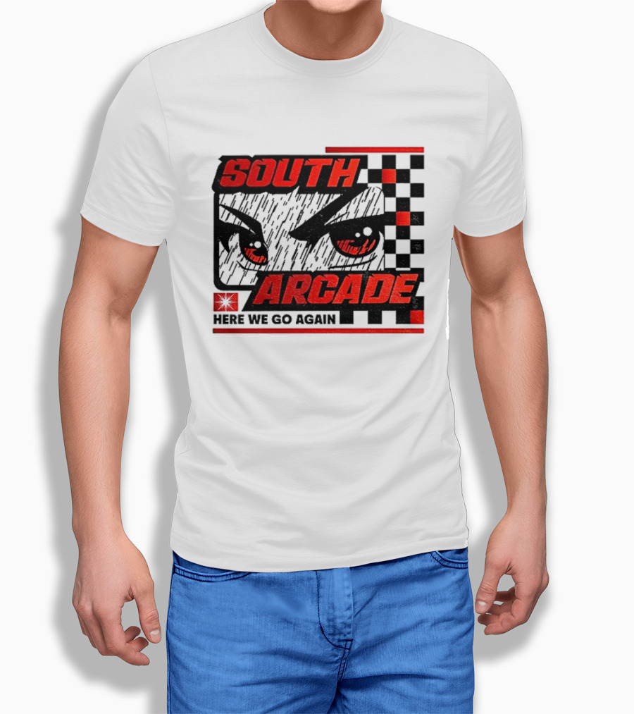 South Arcade Here We Go Again Checkerboard Eyes T-Shirt