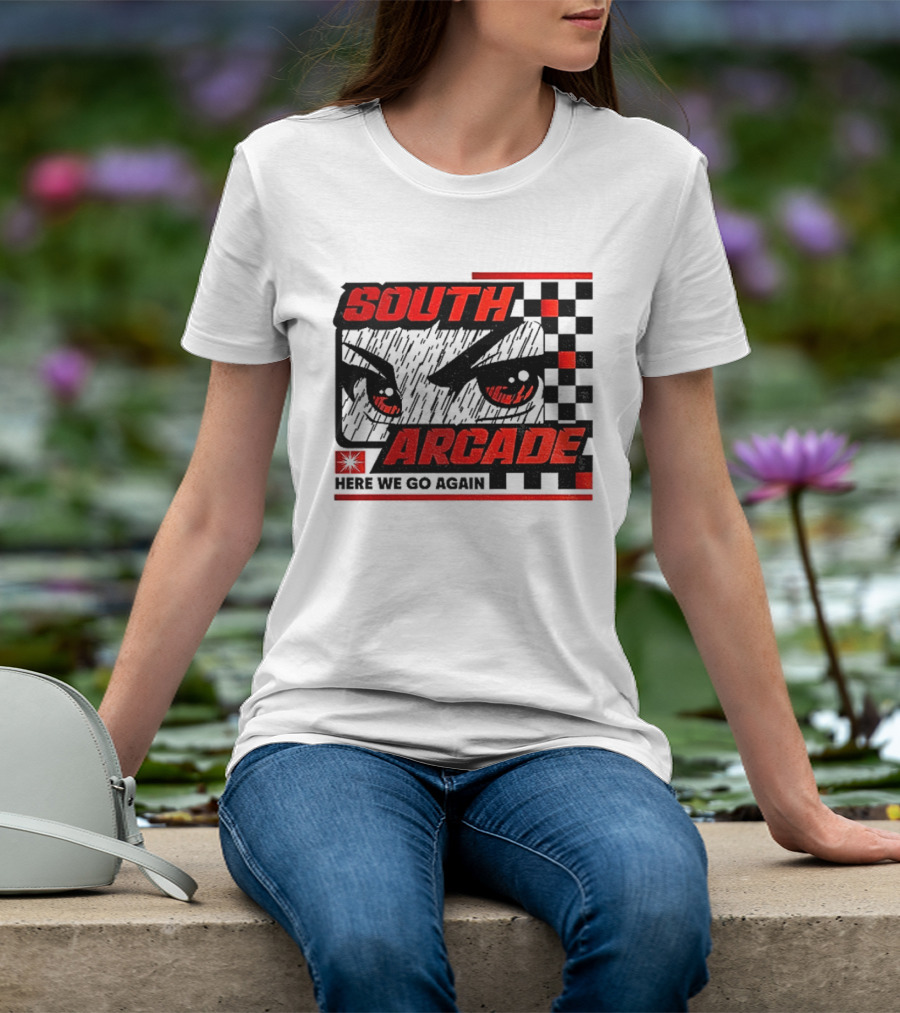 South Arcade Here We Go Again Checkerboard Eyes T-Shirt
