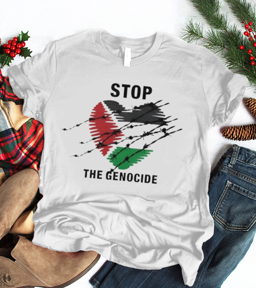 Stop The Genocide Palestinian Flag With Barbed Wire T-Shirt