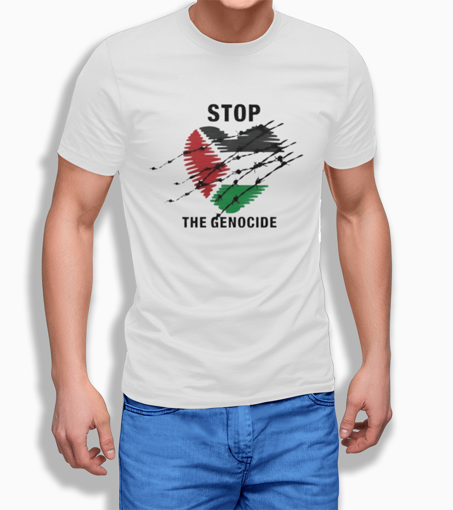 Stop The Genocide Palestinian Flag With Barbed Wire T-Shirt