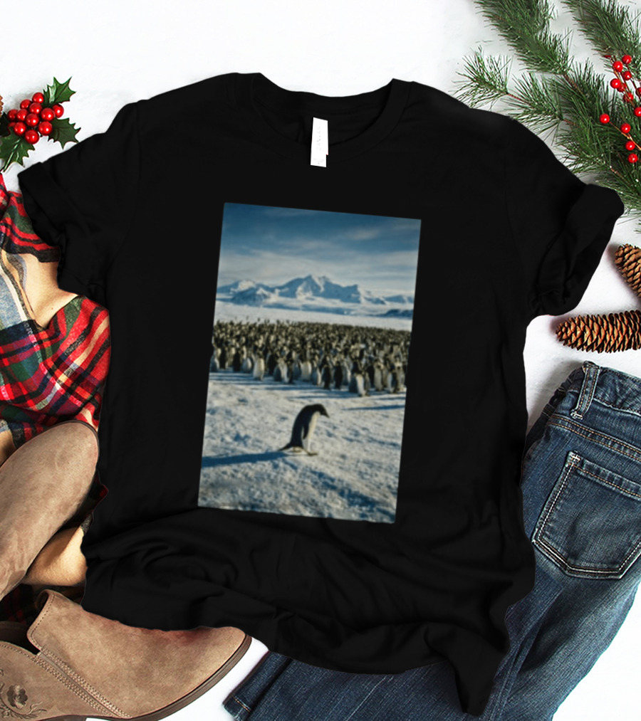 Against The Current Solitary Penguin Aesthetic Arctic Landscape T-Shirt