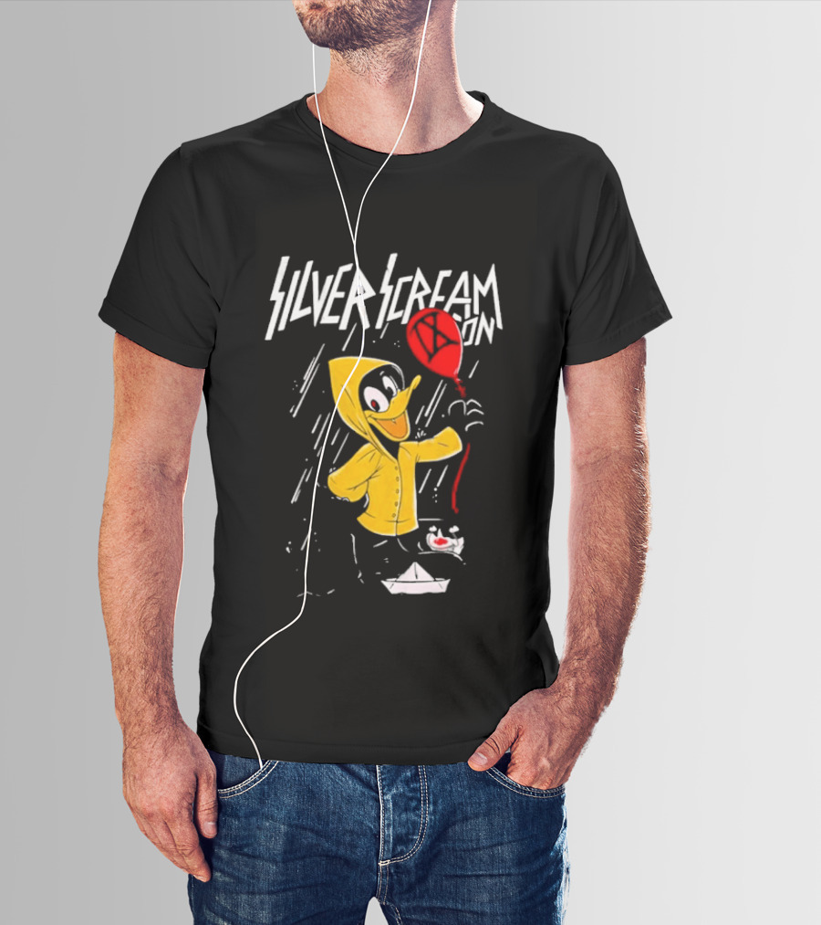 SILVER SCREAM CON Duck In Yellow Raincoat With Red Balloon T-Shirt