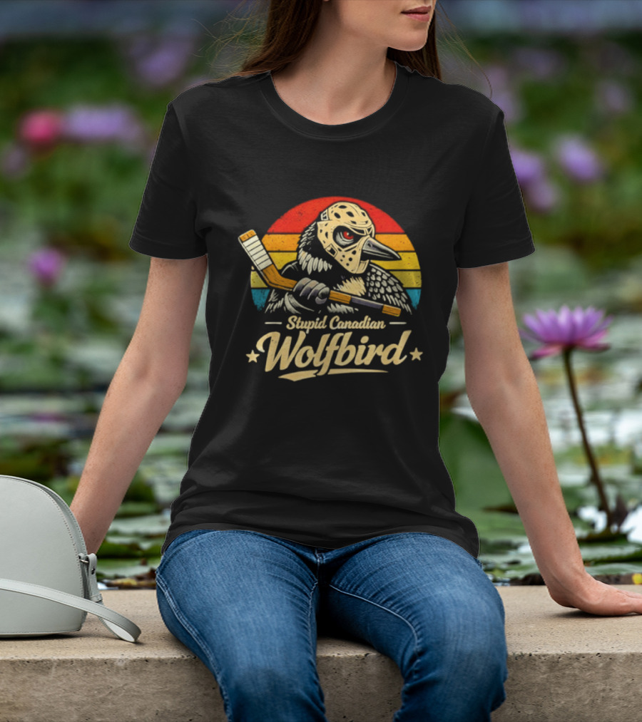 Stupid Canadian Wolfbird Retro Hockey Vintage Loon Meme T-Shirt