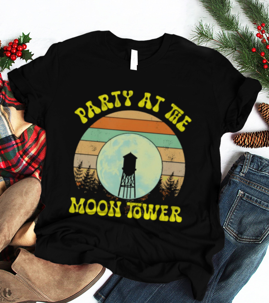 Party At The Moontower Retro Sunset Landscape Moon T-Shirt