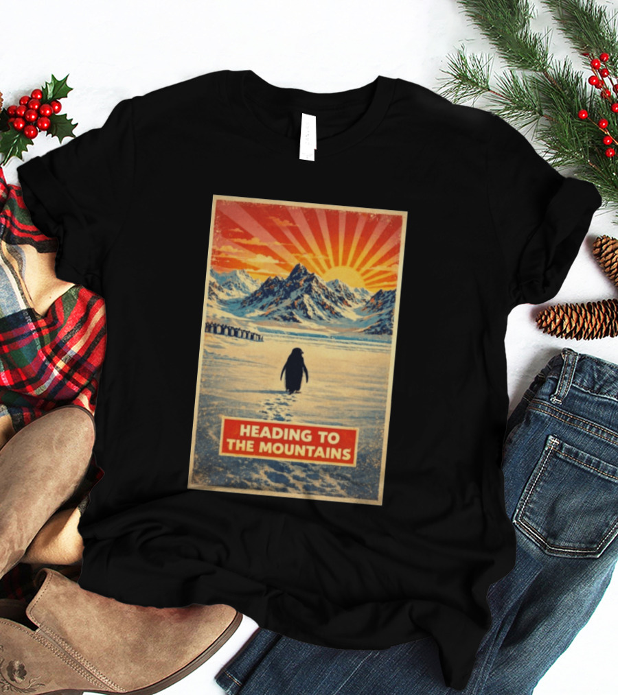 Penguin Journey Heading To The Mountains Sunrise T-Shirt