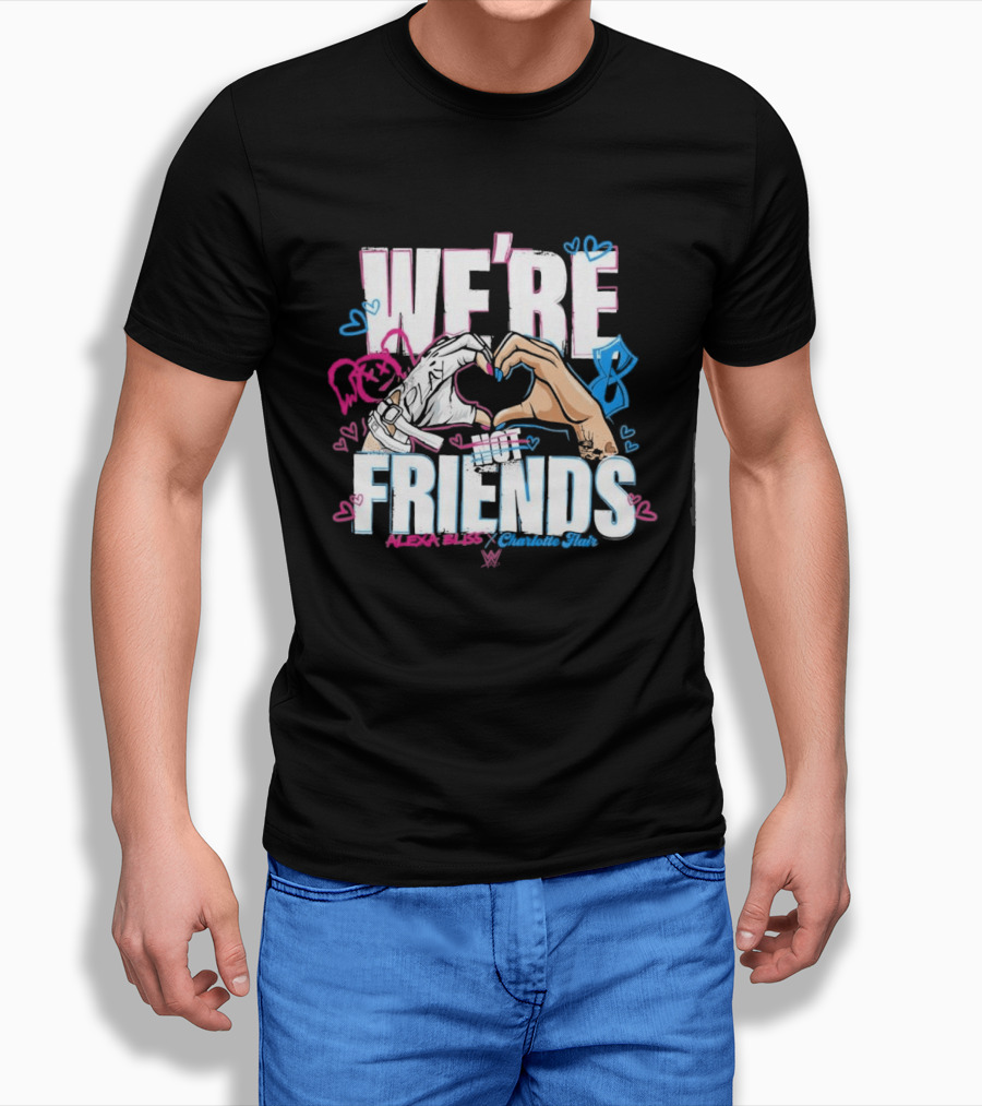 WWE Alexa Bliss Charlotte Flair We're Not Friends Hand Heart Gesture T-Shirt