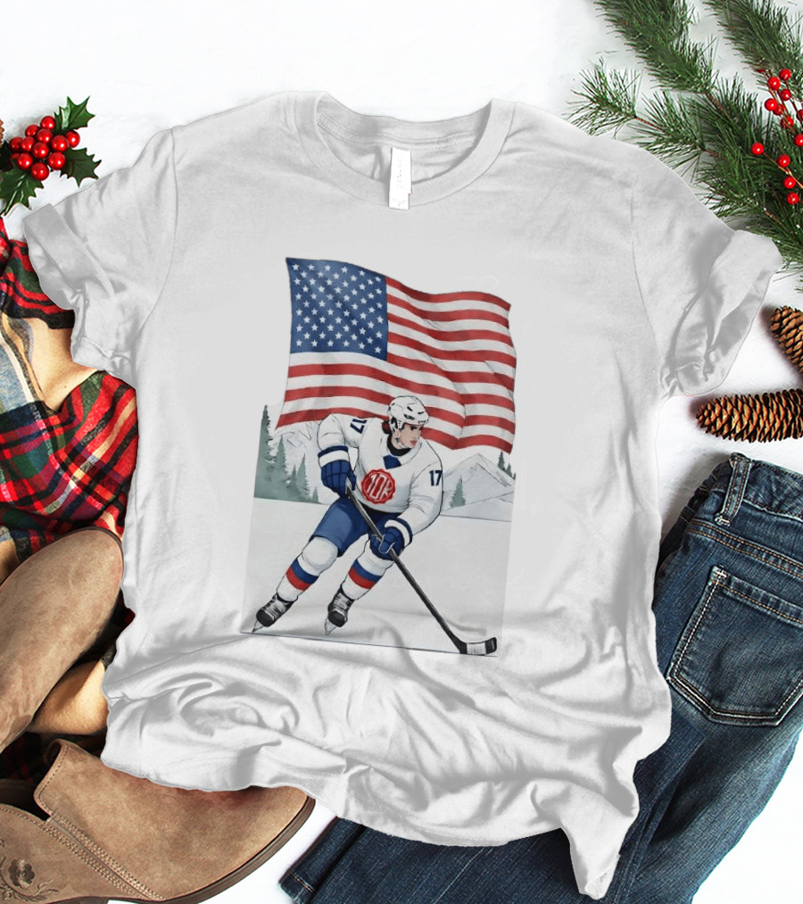 USA Hockey Player Number 17 American Flag Winter Olympics T-Shirt