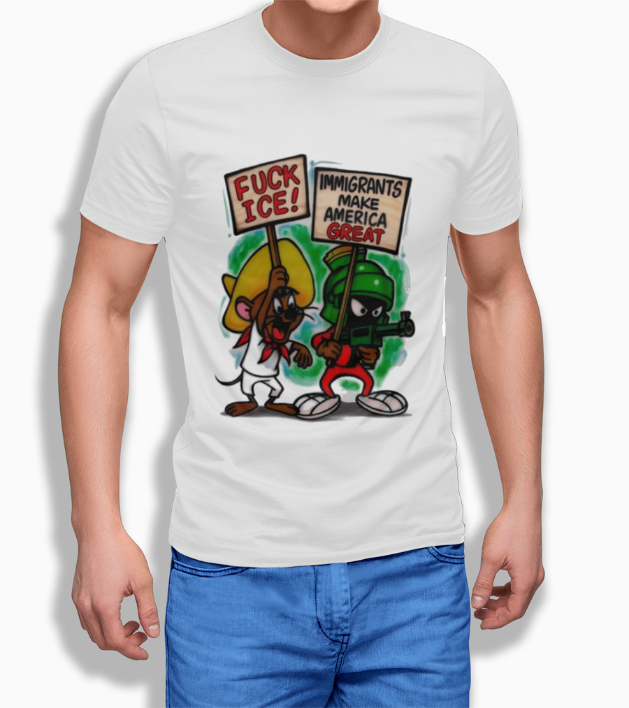 Fuck Ice Immigrants Make America Great Characters With Signs T-Shirt