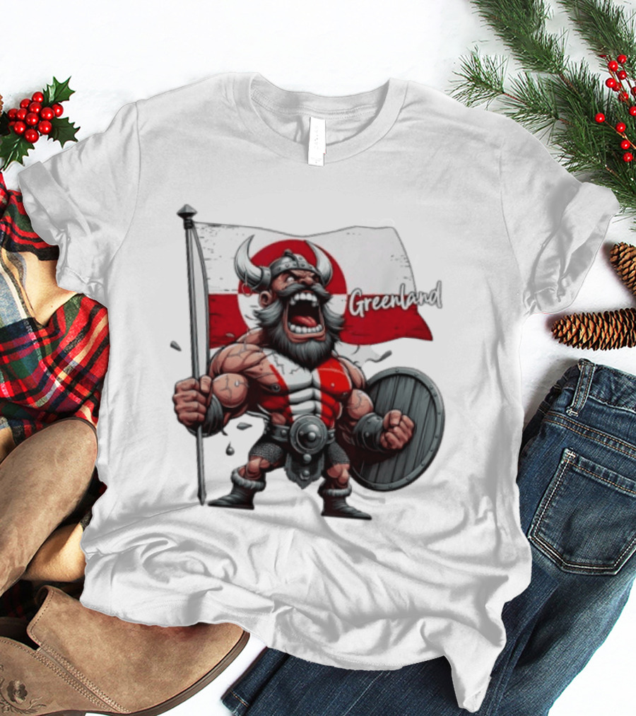Greenland Viking Warrior Holding Shield And Flag T-Shirt