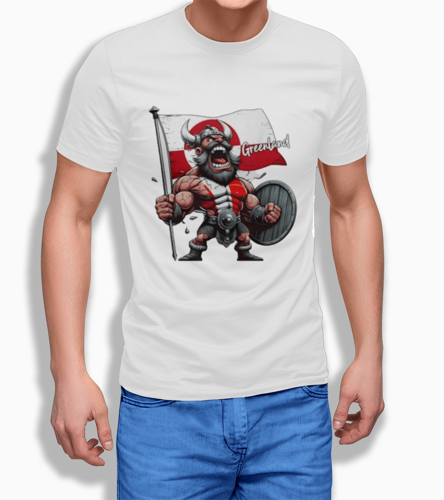 Greenland Viking Warrior Holding Shield And Flag T-Shirt