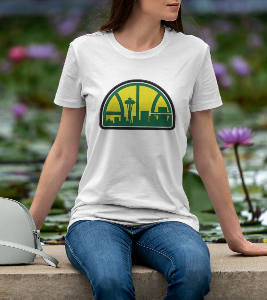NBA Seattle Skyline Space Needle Hardwood Basketball T-Shirt