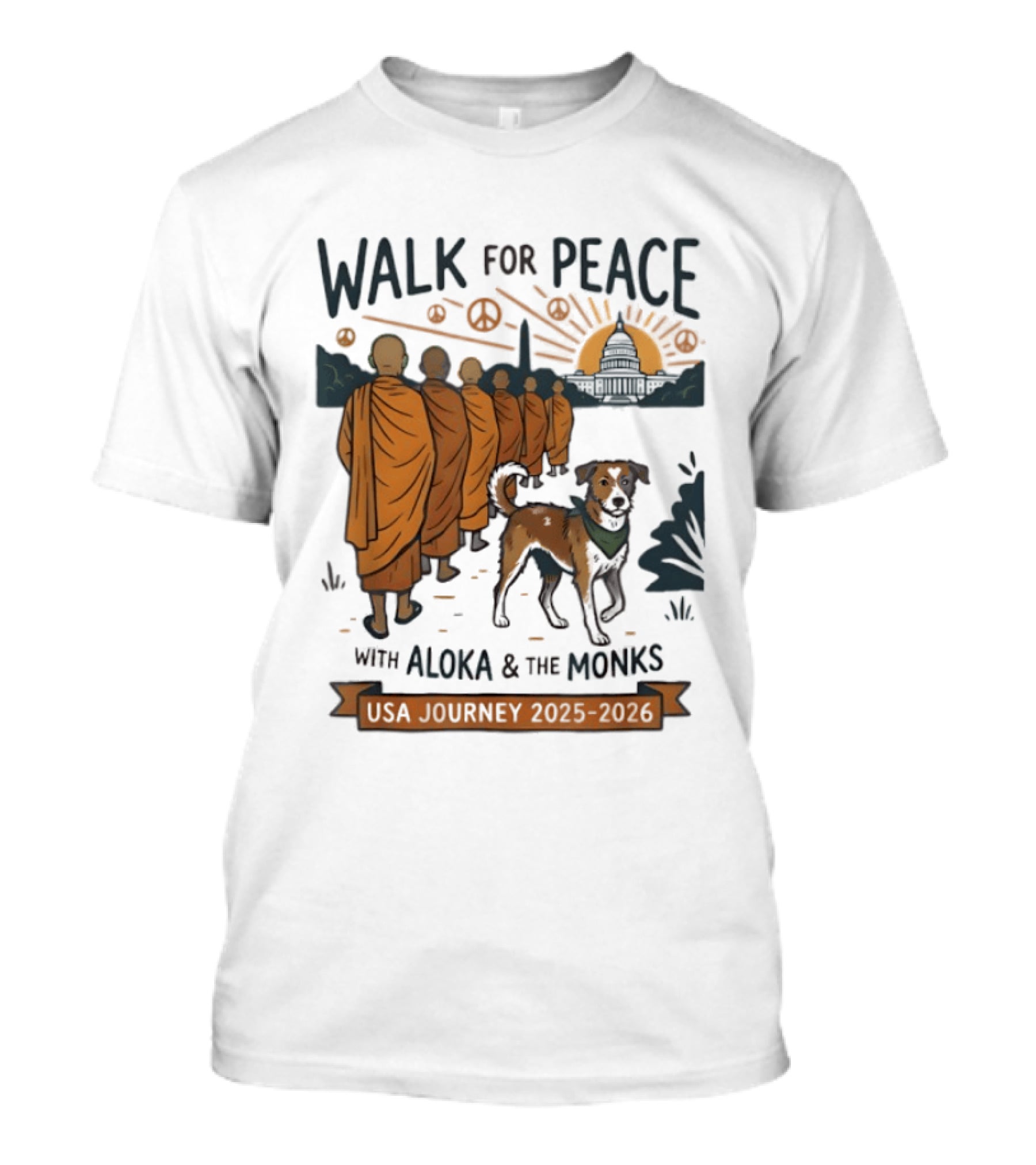 Walk For Peace With Aloka And The Monks USA Journey 2025 2026 T-Shirt