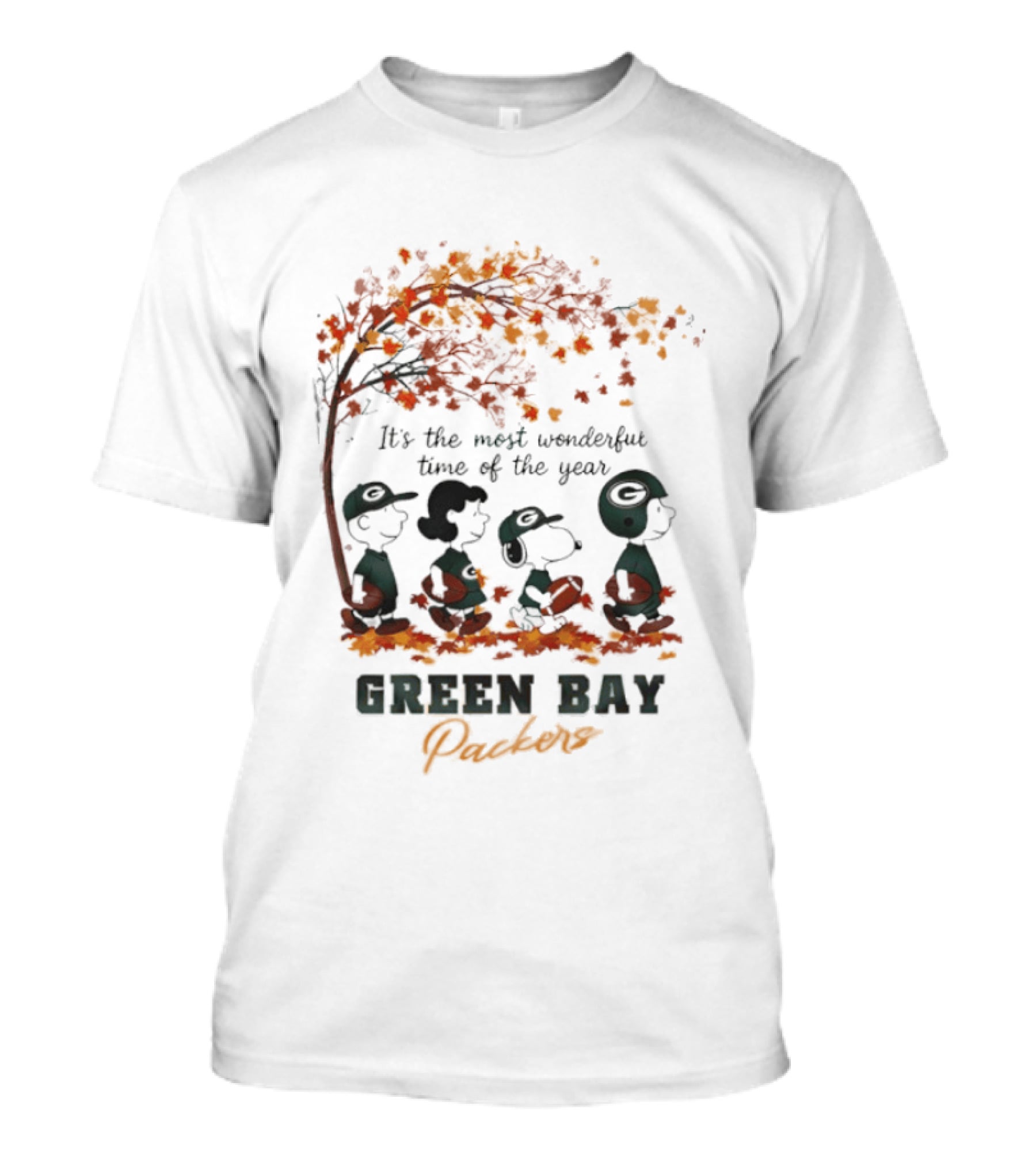Green Bay Packers Snoopy Peanuts Fall Autumn Football It's The Most Wonderful Time Of The Year T-Shirt
