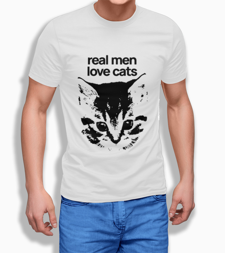 Real Men Love Cats Feline Face T-Shirt