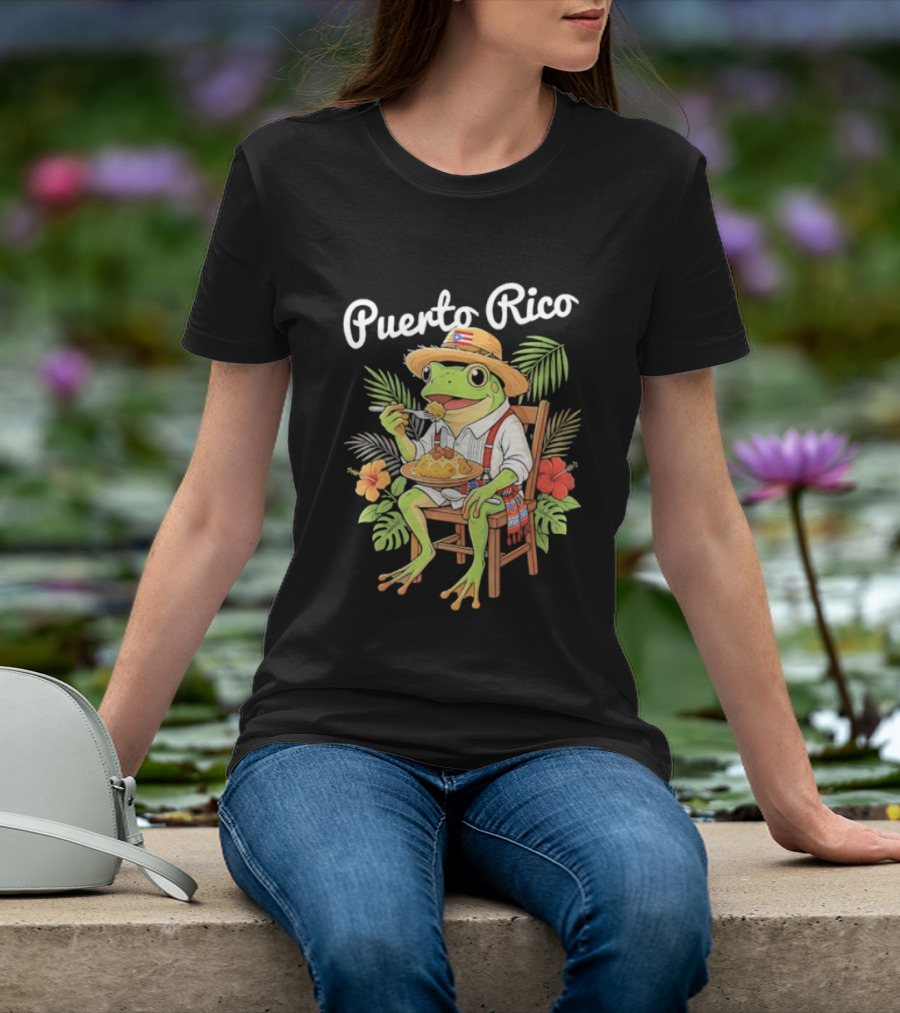 Puerto Rico Coqui Frog Eating Mofongo Taino Boricua Flag Hispanic T-Shirt