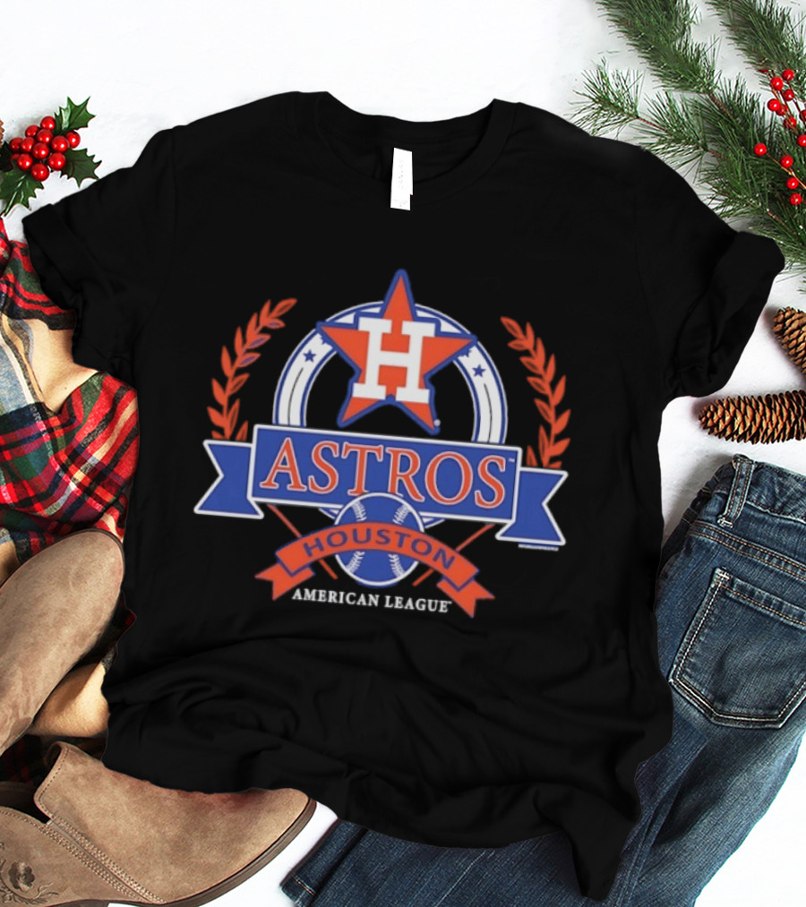 Houston Astros American League Star Emblem With Baseball And Laurel Wreath T-Shirt