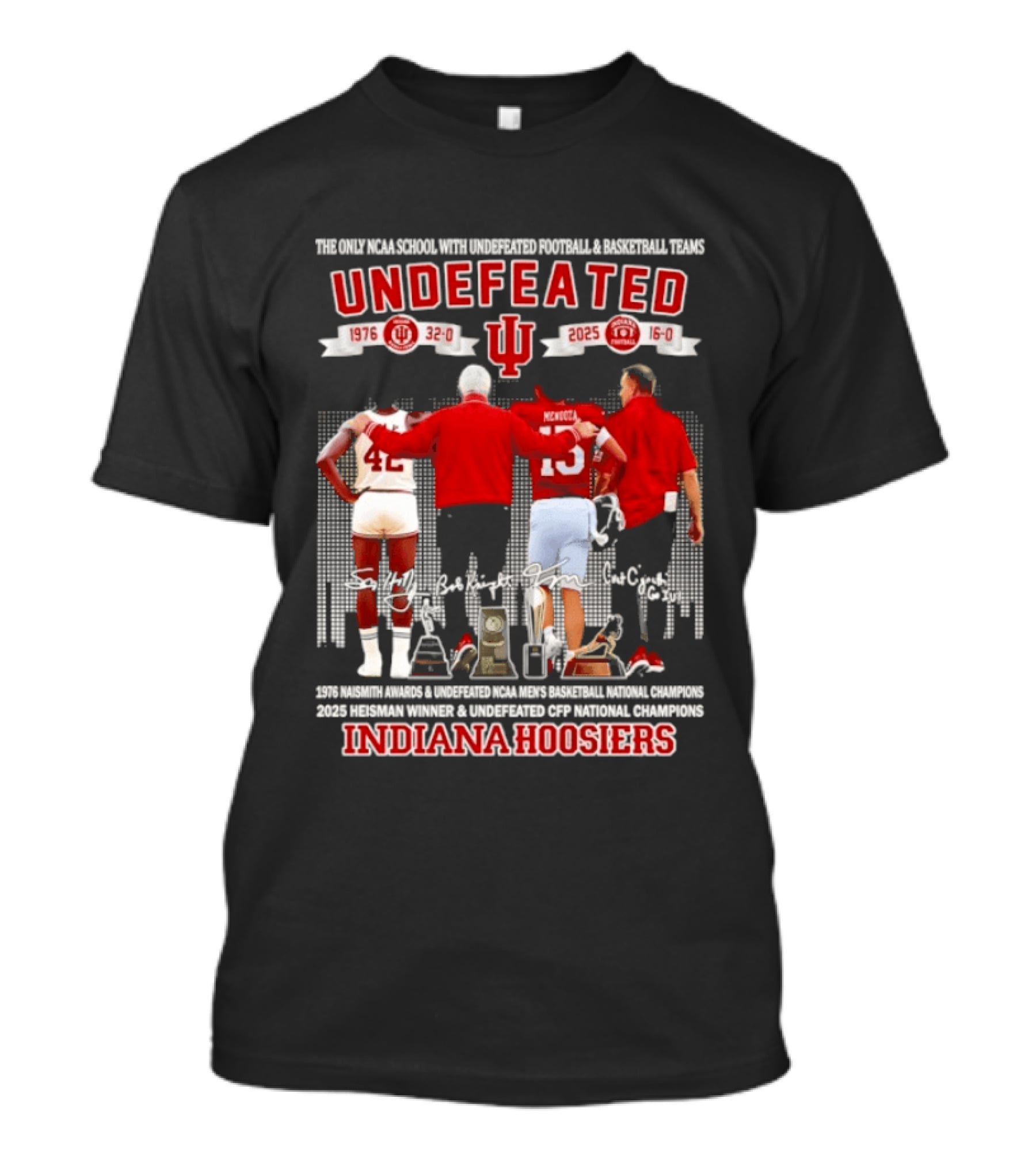 Indiana Hoosiers Undefeated 1976 Basketball 2025 Football McGinnis Bailey Memorial Stadium T-Shirt