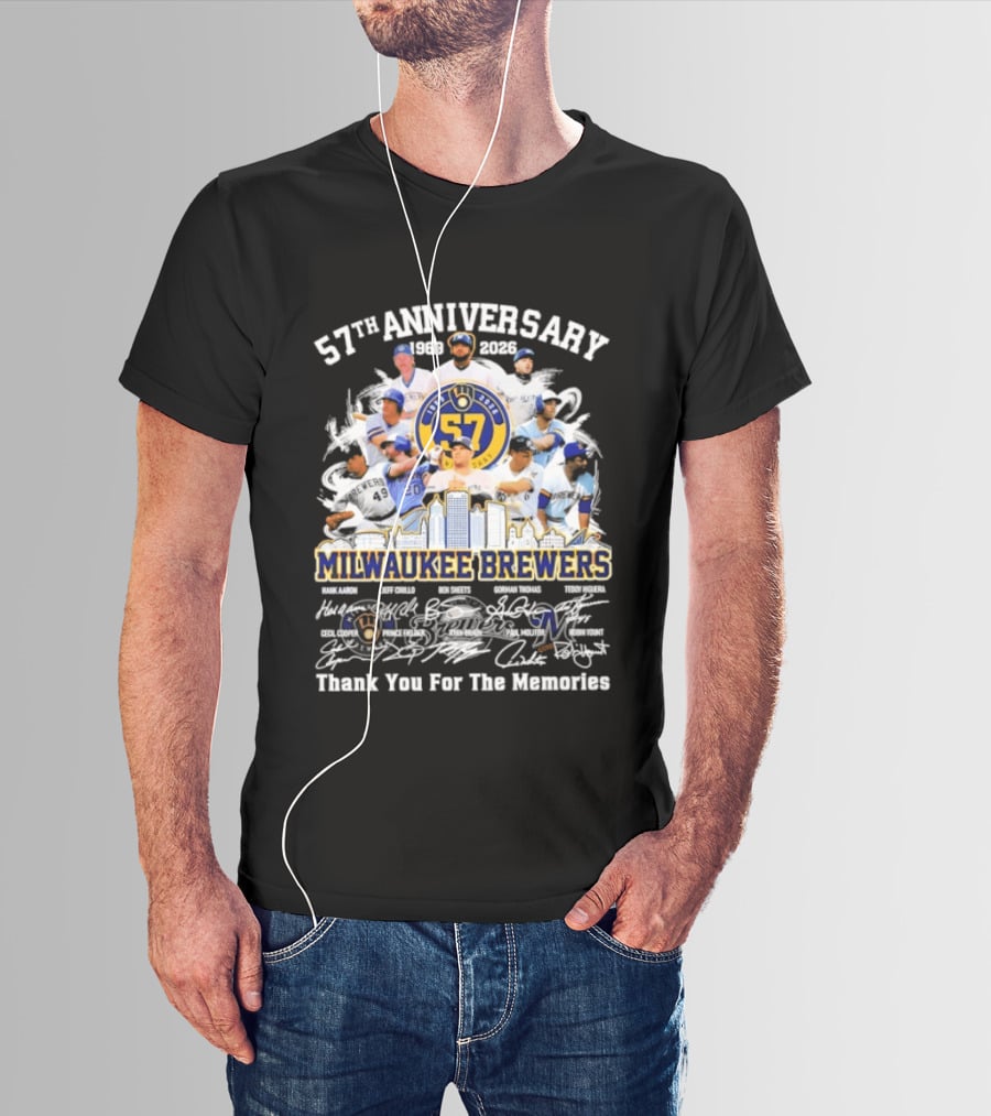Milwaukee Brewers 57th Anniversary 1969 2023 Thank You For The Memories Signatures T-Shirt