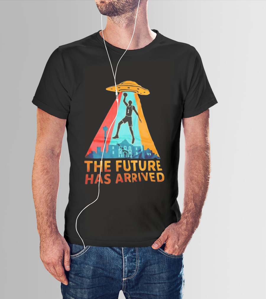 Basketball UFO Abduction Cityscape The Future Has Arrived T-Shirt