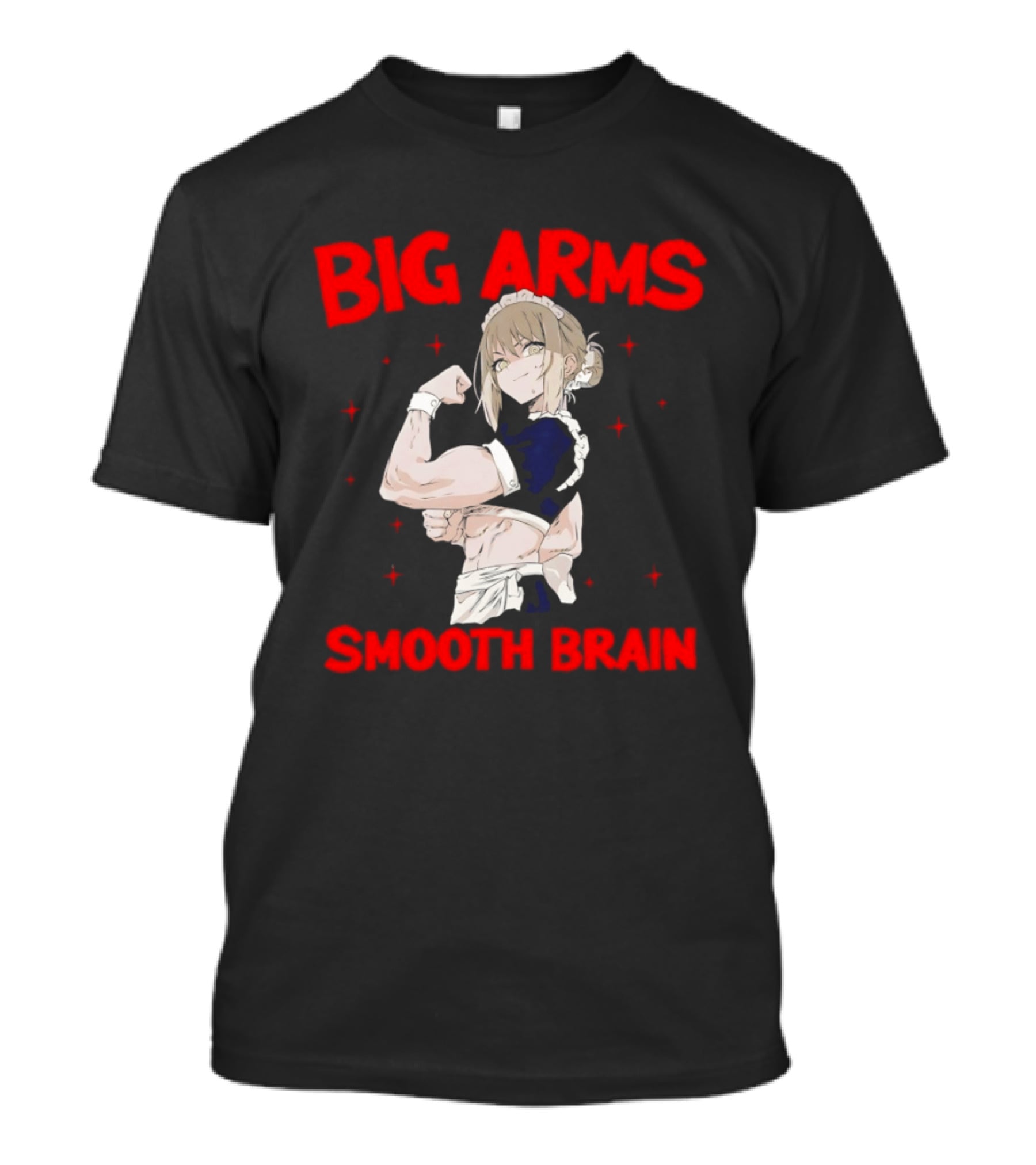 Big Arms Smooth Brain Anime Maid Flexing Strong Muscles T-Shirt