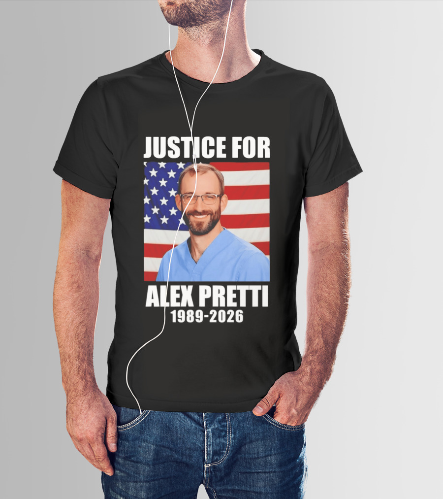 Justice For Alex Pretti 1989 2026 American Flag Anti Trump Political Protest T-Shirt
