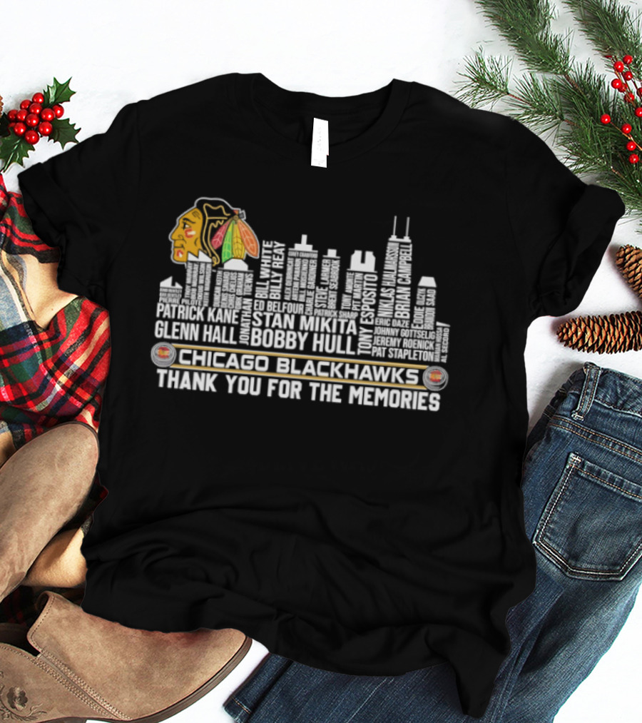 Chicago Blackhawks Skyline With Names And Thank You For The Memories T-Shirt